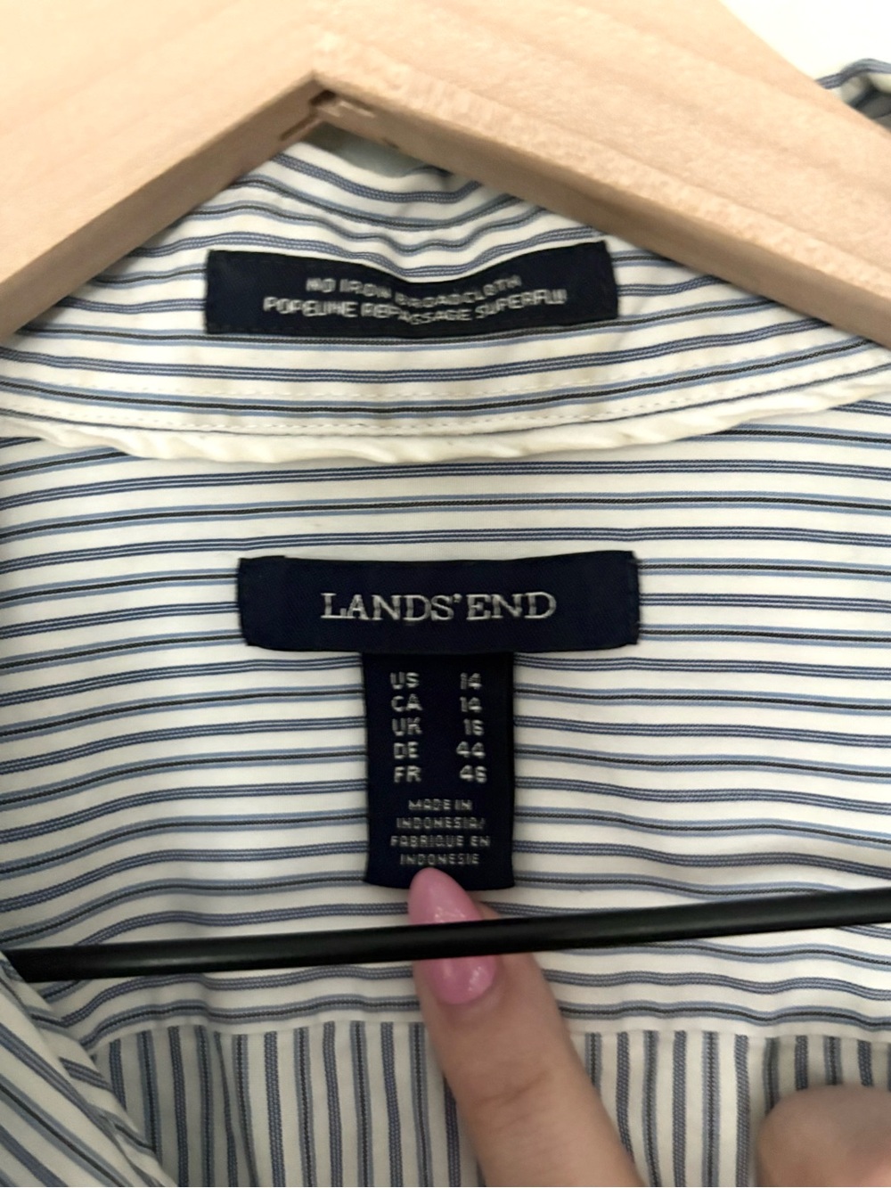 Lands' End White Dress Shirt with Blue Pinstripes